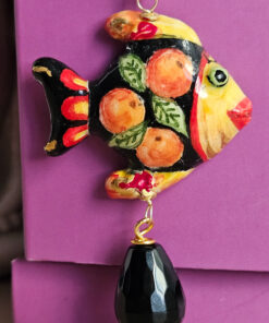 Alternative view of Collana in Argento 925 con Cristalli Neri e Pesce in Ceramica di Caltagirone