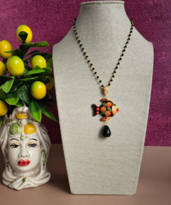 Collana a catena rosario con pesciolino in ceramica di caltagirone 7