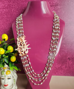 Alternative view of Collana a Cinque Fili con Ametista Lavanda, Perle e Corallo Rosa