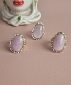 anello ovale in argento 925 placcato oro con kunzite e zirconi