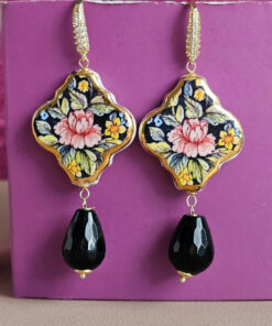 Alternative view of Orecchini Siciliani con Mattonelle in Ceramica di Caltagirone e Gocce di Onice