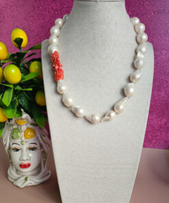 Collana Girocollo con Perle Barocche e Corallo Naturale_Spedizione 7 giorni