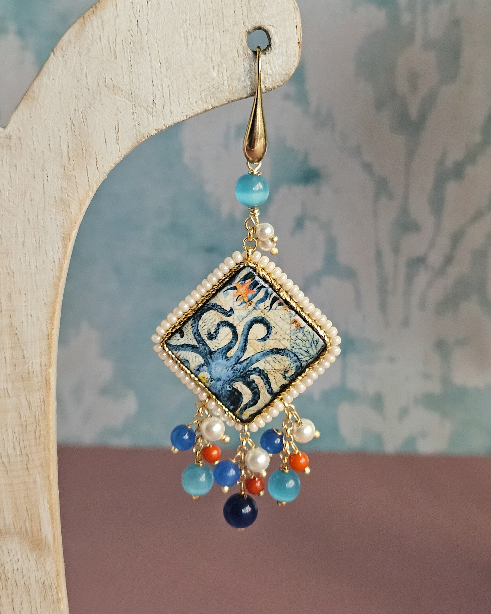 Sicily Ceramic Tile Earrings with Colourful Stones - Image 3