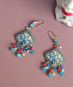 Alternative view of Sicily Ceramic Tile Earrings with Colourful Stones