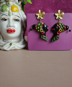 Orecchini siciliani con teste di moro in ceramica di caltagirone