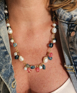 Alternative view of Collana a Catena in Argento 925 Placcato Oro con Pietre Dure Naturali