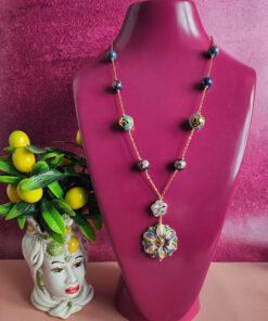 Collana a catena con fiore in ceramica di caltagirone