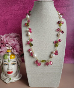 Alternative view of Collana a Catena in Argento 925 Placcato Oro con Pietre Dure Naturali