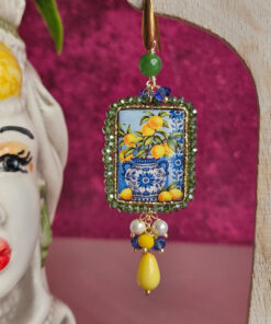 Alternative view of Sicily Ceramic Tile Earrings with Colourful Stones