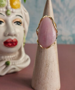 Alternative view of Anello Ovale in Argento 925 Placcato Oro con Kunzite Naturale