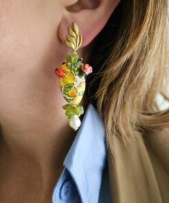 Alternative view of Orecchini Siciliani con Fichi D'India in Ceramica di Caltagirone, Peridoto e Perle di Fiume