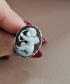 Alternative view of Anello Ovale in Argento 925 con Cammeo CUPIDO Autentico di Torre del Greco