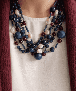 Collana Multifilo con Agata Blu, Borgogna e Perle di Fiume 1