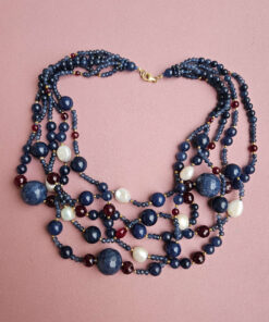 Collana Multifilo con Agata Blu, Borgogna e Perle di Fiume