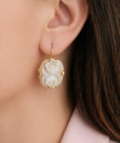 Orecchini Pendenti in Argento 925 Placcato Oro con Cammei Conchiglia di Torre del Greco