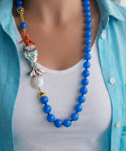 Alternative view of Sicilian Necklace with Blue Stones and Sicilian Ceramic Fish
