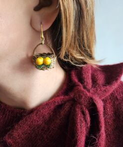 Alternative view of Orecchini Siciliani in Argento 925 con Coffe in Paglia e Ceramica di Caltagirone