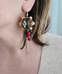 Alternative view of Orecchini Siciliani con Tamburelli in Ceramica di Caltagirone Dipinta a Mano