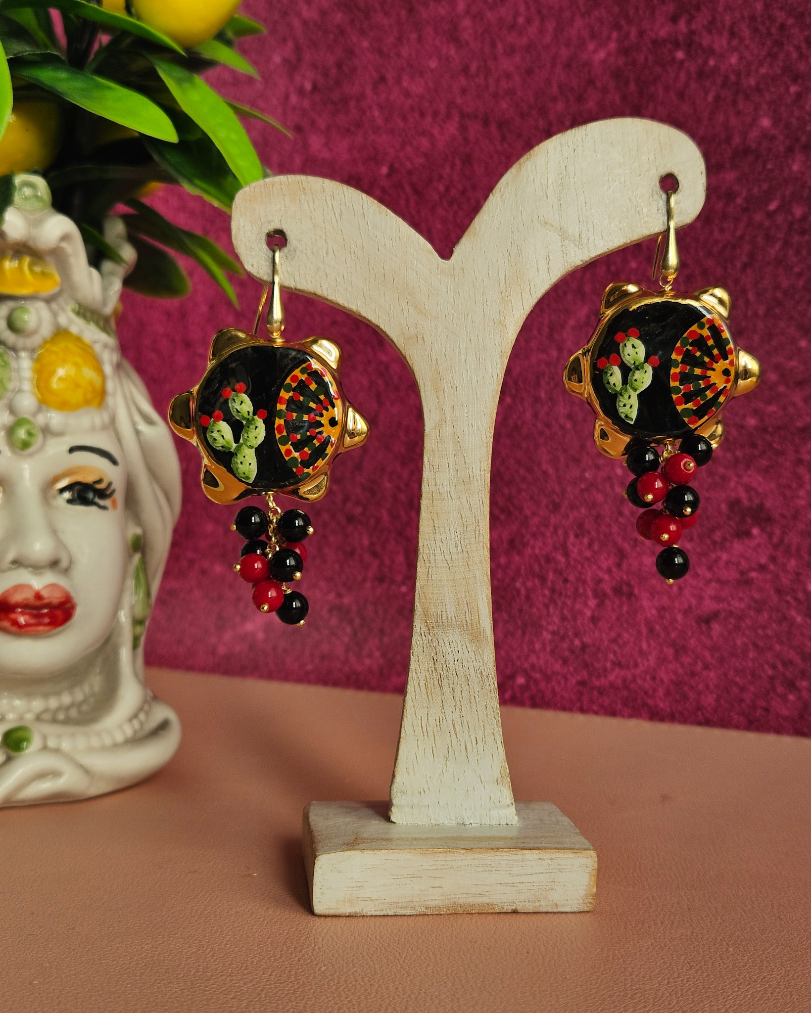 Sicilian Earrings with Sicily Ceramic Tambourines - Image 4
