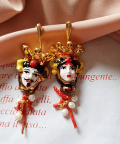 Orecchini Siciliani con Teste di Moro in Ceramica di Caltagirone