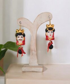 Orecchini siciliani con teste di moro in ceramica di caltagirone dipinta a mano onice e corallo