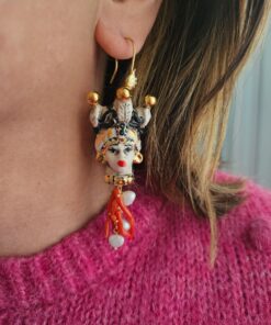 Alternative view of Sicilian Moor Earrings with Red Coral and Pearls