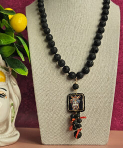 Alternative view of Collana Siciliana con Pietra Lavica e Mattonella in Ceramica di Caltagirone