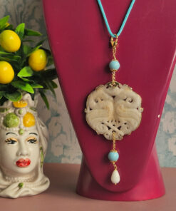 Alternative view of Rope Necklace with Carved Jade Pendant and Genuine Gemstones