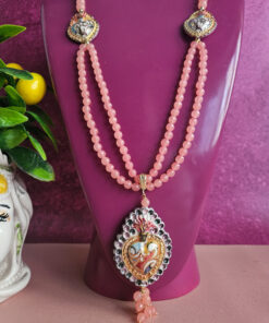 Alternative view of Rose Jade Necklace with Sicily Ceramic Sacred Hearts