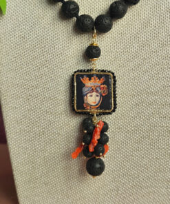 Alternative view of Sicilian Necklace with Lava Stones and Sicily Ceramic Tile