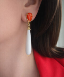 Alternative view of White Drop Earrings with Red Coral Paste