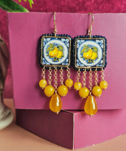 Alternative view of Orecchini Siciliani con Mattonelle in Ceramica di Caltagirone e Agata Gialla