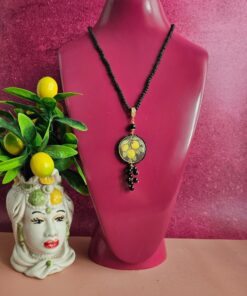 Collana in pietra lavica con mattonella in ceramica di caltagirone 1