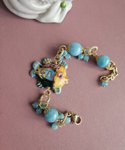 bracciale a catena con angelite e pesciolino in ceramica di caltagirone