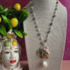 collana a catena con calcedonio e pesce in ceramica di caltagirone
