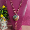 Collana a catena doppia con tornalina e cuore in ceramica di caltagirone