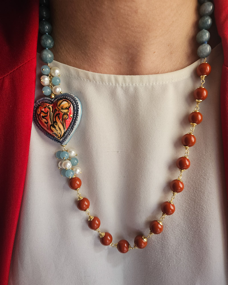 Sicilian Necklace with Stones and Sicily Ceramic Heart - Image 3