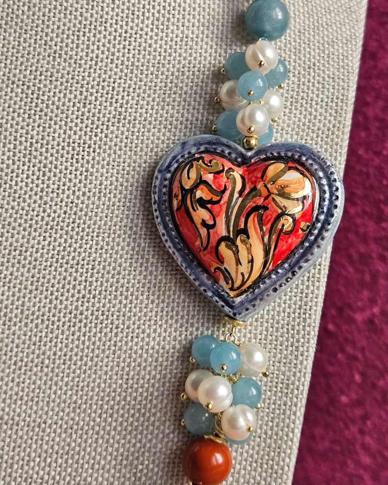 Sicilian Necklace with Stones and Sicily Ceramic Heart - Image 4