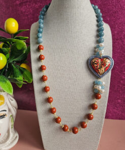 Sicilian Necklace with Stones and Sicily Ceramic Heart