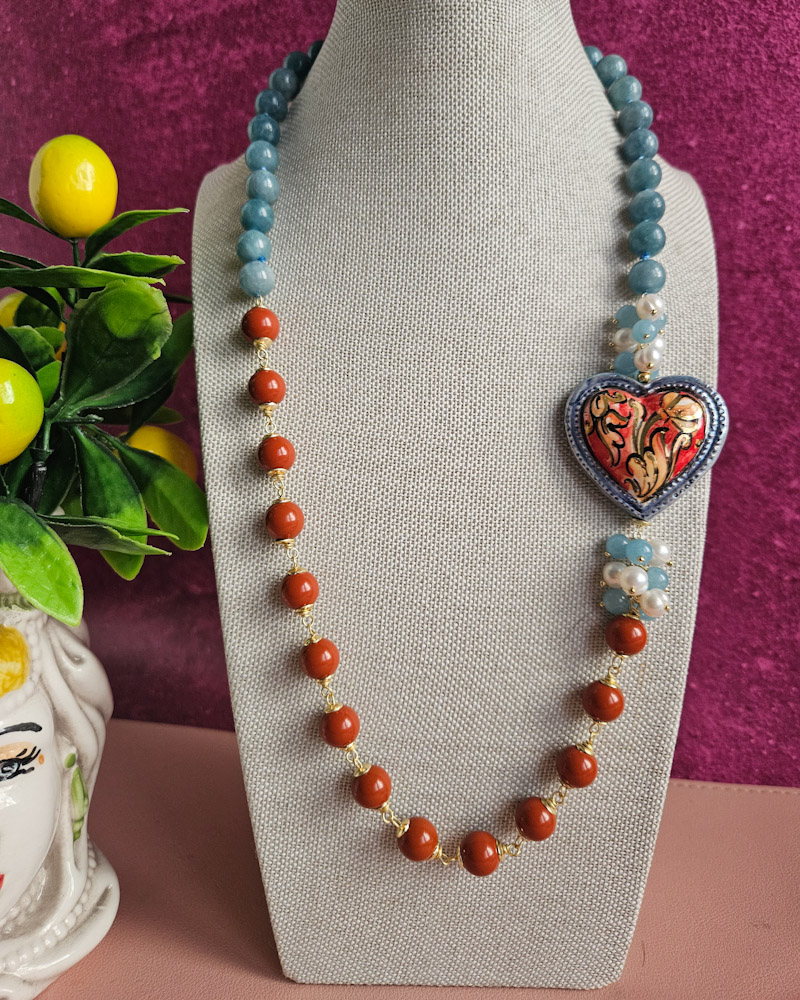Sicilian Necklace with Stones and Sicily Ceramic Heart