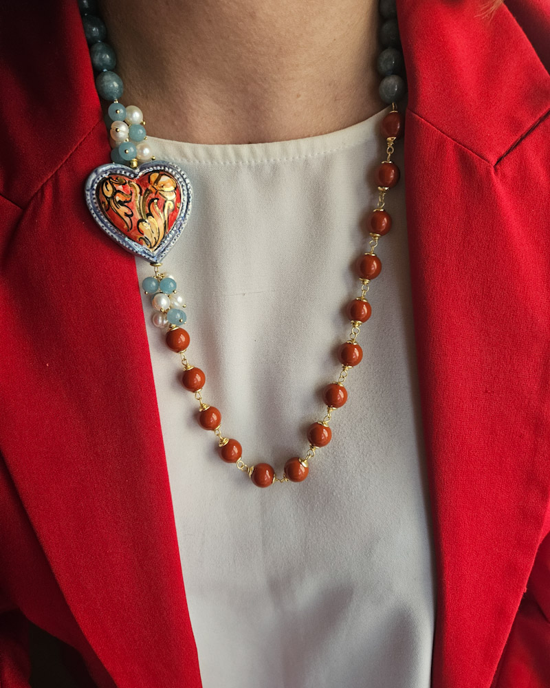 Sicilian Necklace with Stones and Sicily Ceramic Heart - Image 5
