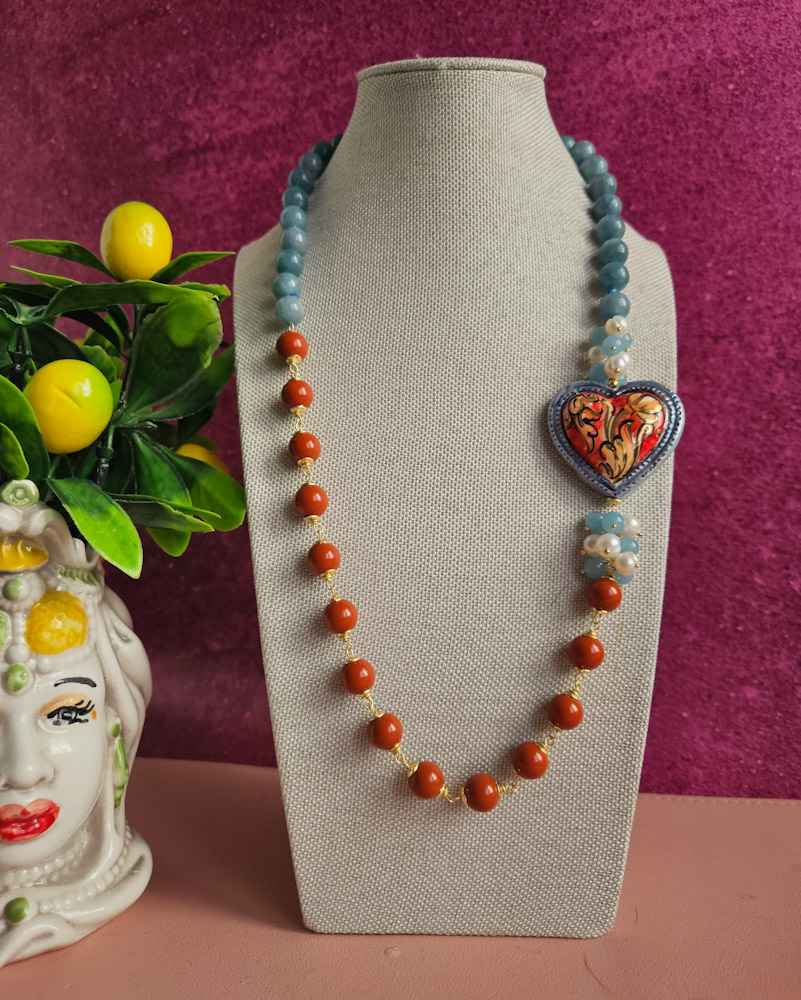 Sicilian Necklace with Stones and Sicily Ceramic Heart - Image 2