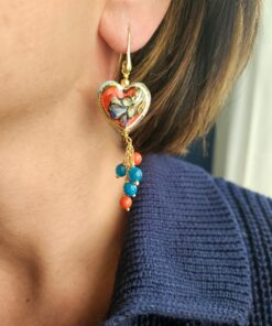 Alternative view of Hearts Earrings with Colourful Stones