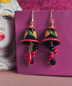 Orecchini siciliani con campanelle in ceramica di caltagirone e pietre colorate