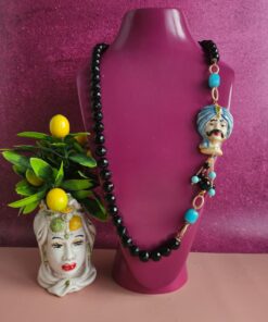 collana onice nero con testa di moro in ceramica di caltagirone dipinta a mano