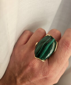 Alternative view of Anello in Argento 925 Placcato Oro con Malachite Naturale
