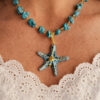 collana a catena con turchese aulite e stella marina in ceramica di caltavgirone