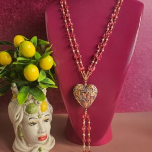 collana doppia a catena con tormalina perle e cuore in ceramica di caltagirone 1