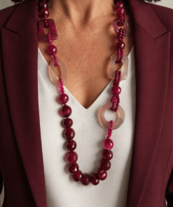 collana lunga in agata fucsia
