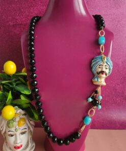 Alternative view of Collana Siciliana in Onice Nero con Saraceno in Ceramica di Caltagirone Dipinta a Mano